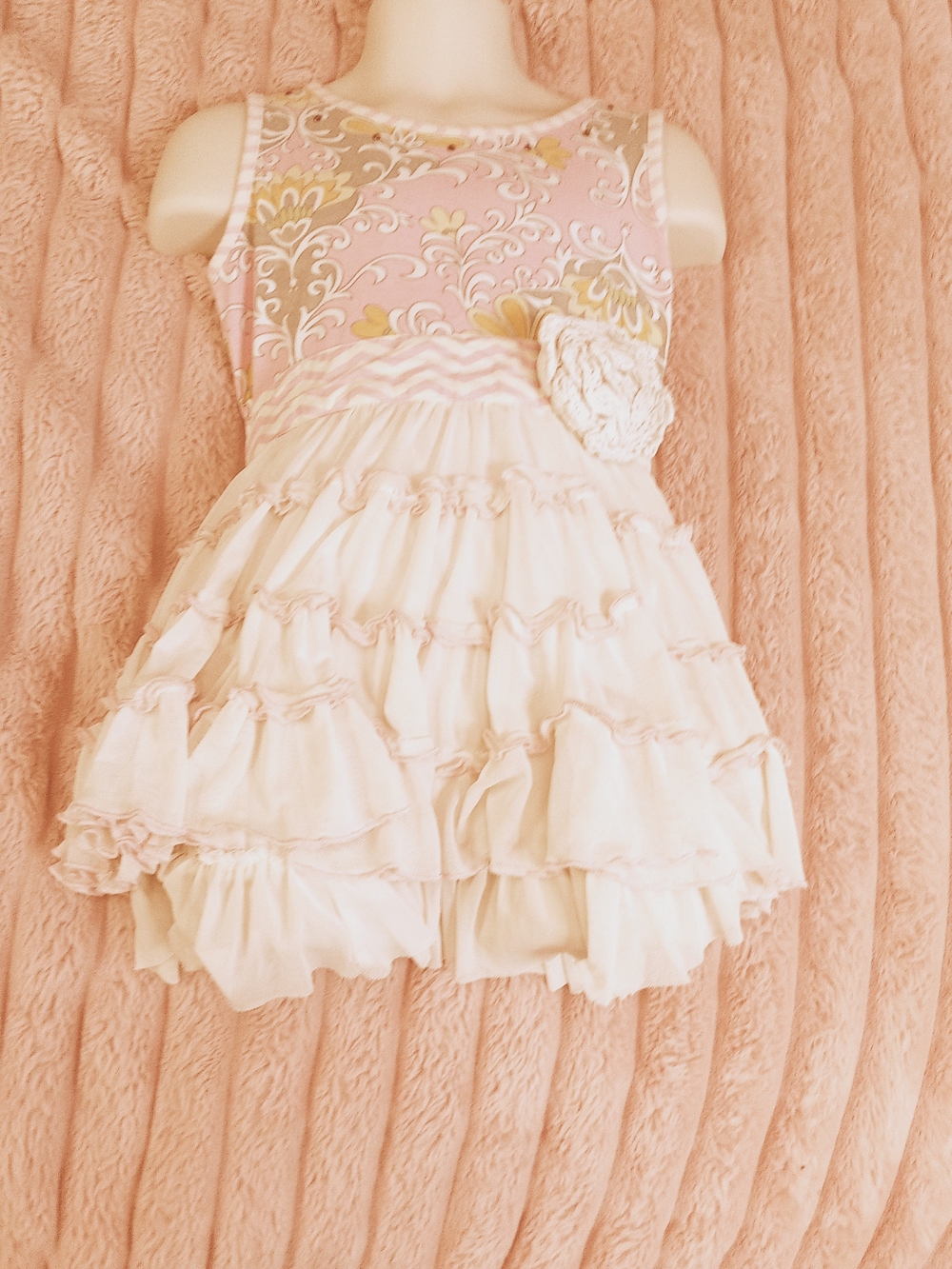 Mustard Pie Pink and Cream Floral Ruffle Dress with Rosette